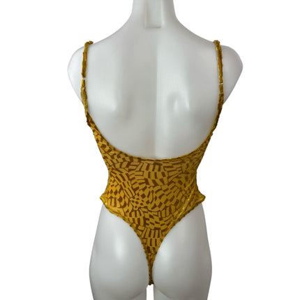 Urban Outfitters Out From Under Yellow Gold Velvet Jacquard Bodysuit Top Size S
