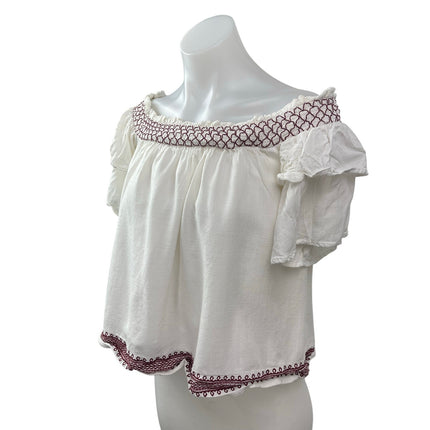 Blue Rain White Embroidered Off Shoulder Short Sleeve Pleasant Blouse Top Size S