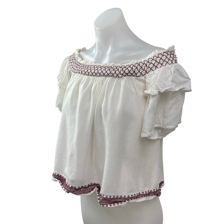 Blue Rain White Embroidered Off Shoulder Short Sleeve Pleasant Blouse Top Size S