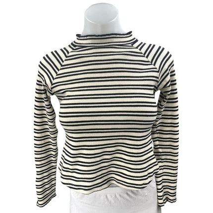 Free People White Black Striped Open Back Long Sleeve Crop Sweater Top Size S