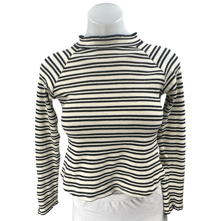 Free People White Black Striped Open Back Long Sleeve Crop Sweater Top Size S