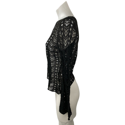 Daisy Street Women's Black Open Knit Crochet Long Sleeve Sweater Blouse Top Sz M
