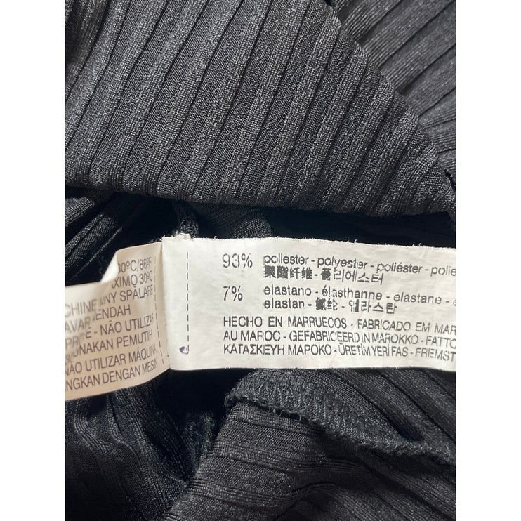 Zara Black Short Sleeve V Neck Ribbed Knit Pencil Midi Bodycon Dress Size S