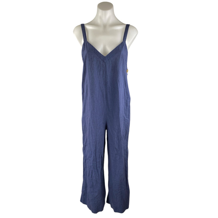 Urban Outfitters Womens Blue Sleeveless V-Neck Wide Leg Romper Jumpsuit Size S