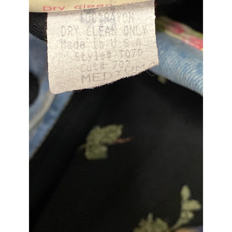 Vintage Romeo Black Floral Long Sleeve Denim Jean Button Down Shirt Top Size M