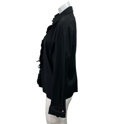 Trina Turk Women's Black Lace Up Ruffle Long Sleeve Collared Shirt Blouse Top L