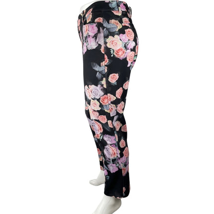 Eloquii Women Black Floral Rose High Rise Straight Casual Trousers Pants Size 18