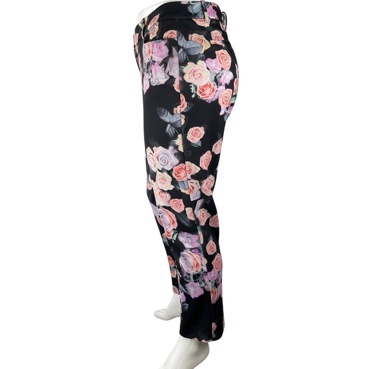 Eloquii Women Black Floral Rose High Rise Straight Casual Trousers Pants Size 18