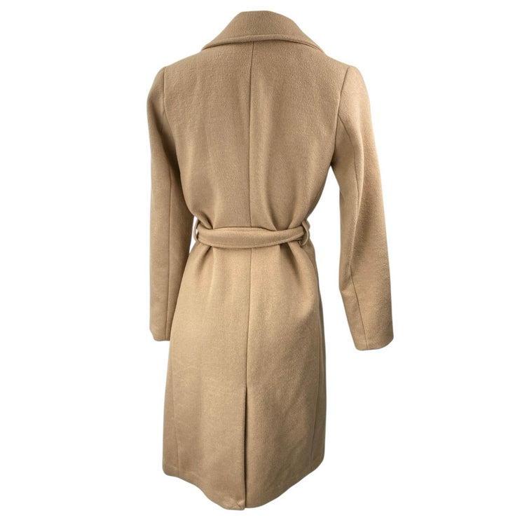 H&M Women's Beige Tan Wool Belted Long Sleeve Wrap Trench Over Coat Jacket Sz 2