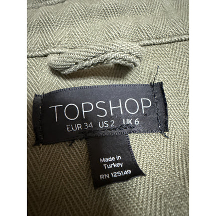 Topshop Women's Green Khaki Button Down Long Sleeve Cargo Military Jacket Size 2