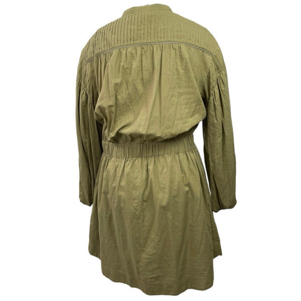 Witchery Womens Green Long Sleeve Belted Pleated Button Down Mini Shirt Dress 16