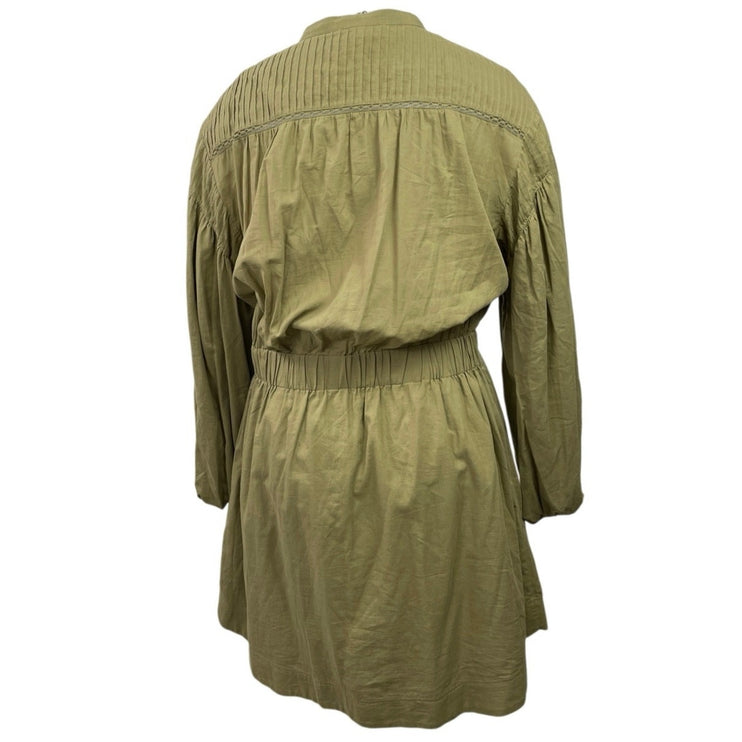 Witchery Womens Green Long Sleeve Belted Pleated Button Down Mini Shirt Dress 16