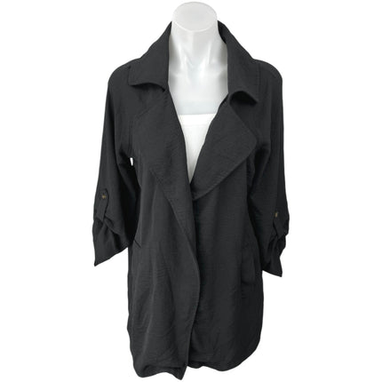 Adyson Parker Black Roll Tab Sleeve Open Front Collar Blazer Over Coat Jacket S