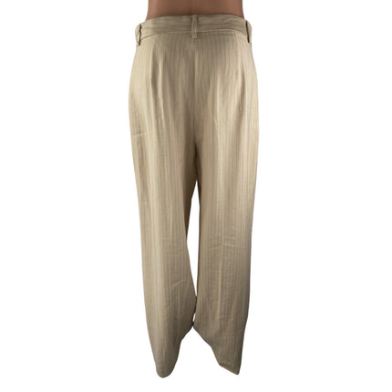 Mango MNG Women's Beige Striped Pleated High Rise Wide Leg Trouser Dress Pants 6