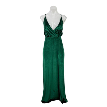 Tobi Green Velvet Velour Sleeveless V Neck Strappy Faux Wrap Maxi Dress Size XS