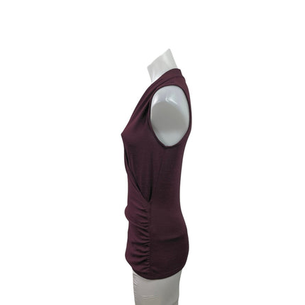 41 Hawthorn Red Burgundy Sleeveless V Neck Faux Wrap Surplice Tank Blouse Top XS