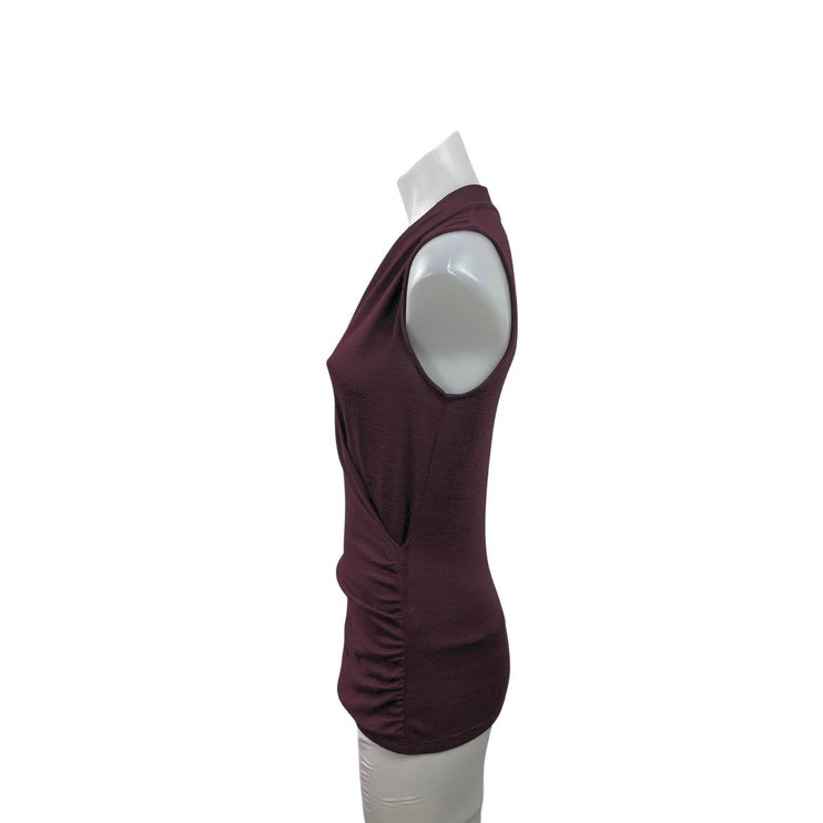 41 Hawthorn Red Burgundy Sleeveless V Neck Faux Wrap Surplice Tank Blouse Top XS