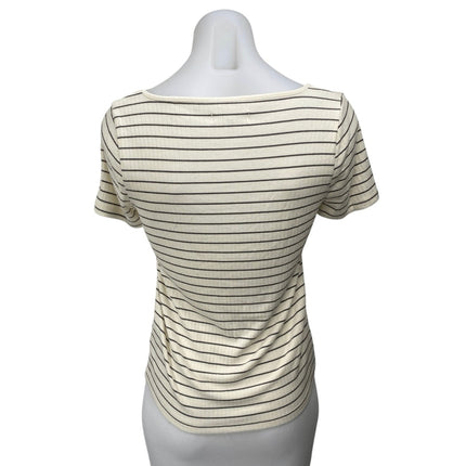 Madewell Cream Black Striped Ribbed Knit Short Sleeve T Shirt Tee Top Size S
