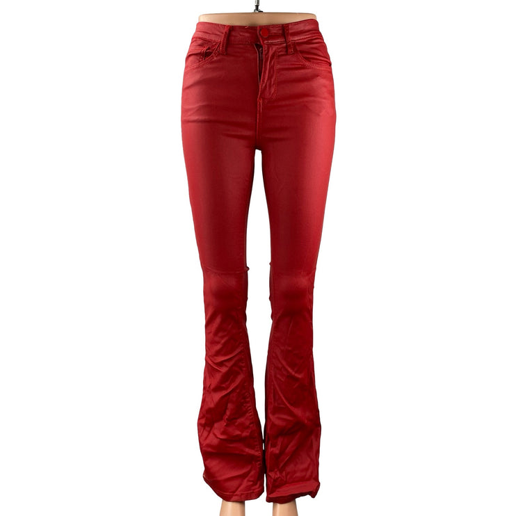 Edikted Luna Women's Faux Vegan Leather Mid Rise Skinny Flare Trousers Pants XS