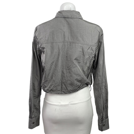 Forever 21 Women's Gray Tie Hem Long Sleeve Cropped Button Down Shirt Top Size S