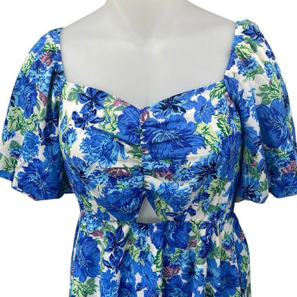NEW BTFBM Blue Floral Short Puff Sleeve Cutout Tiered Maxi Midi A-Line Dress XXL