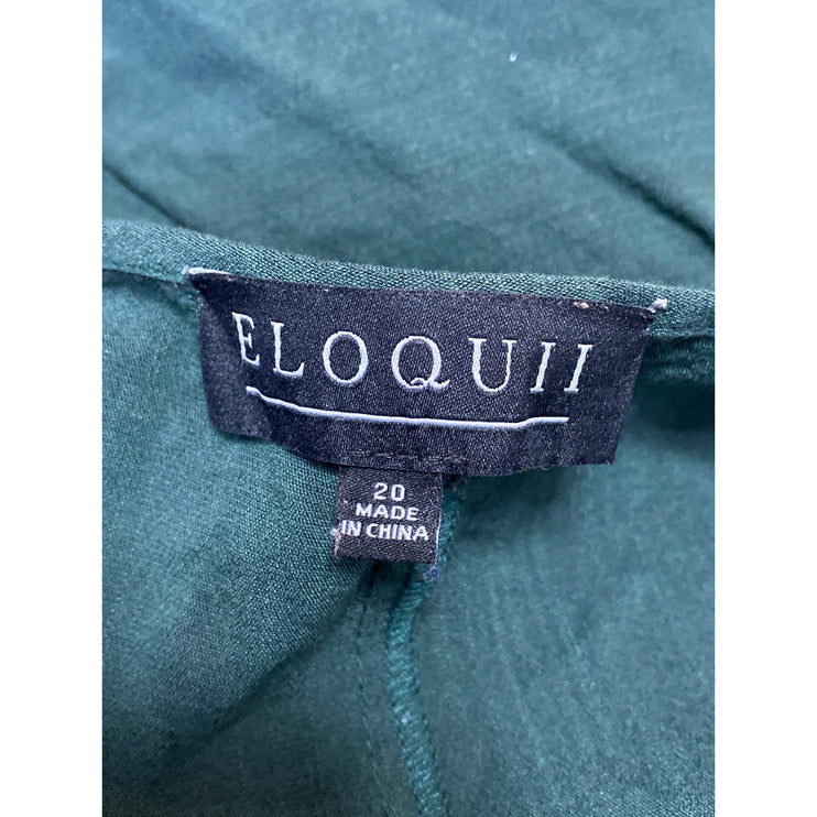 Eloquii Women's Green Notch V Neck Long Sleeve Tunic Shirt Blouse Top Size 20