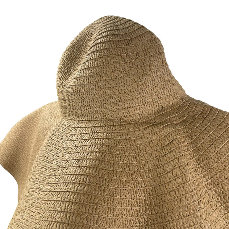 Women's Tan Oversized Wide Brim Woven Straw Summer Beach Sun Hat Cap Size 57cm