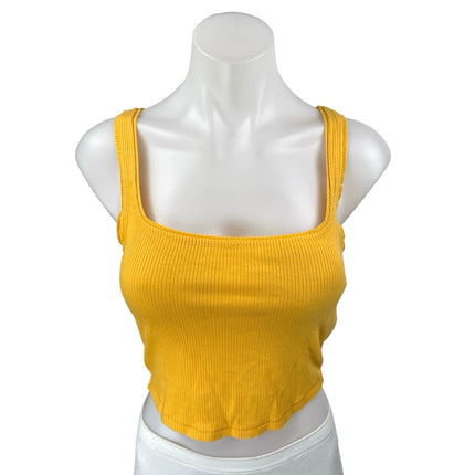 Urban Outfitters Yellow Mustard Sleeveless Ribbed Knit Square Tank Crop Top L