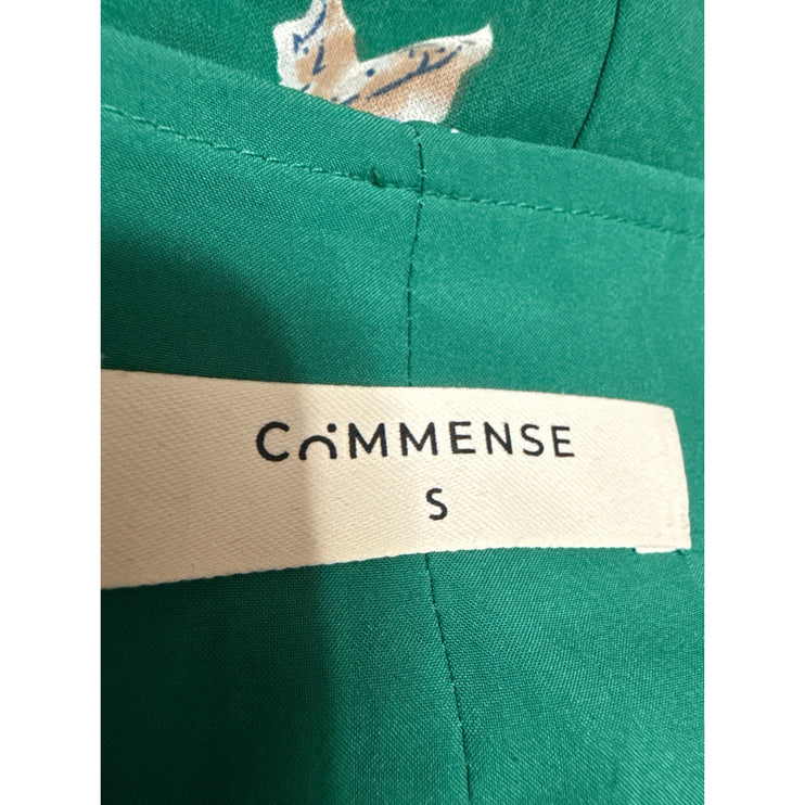 Commense Green Floral Short Sleeve Tie Waist V Neck Midi Wrap Dress Size S