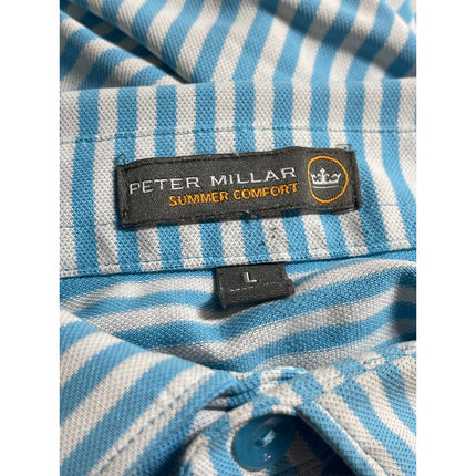 Peter Millar Men's Blue Striped Golf Casual Short Sleeve Polo Shirt Top Size L