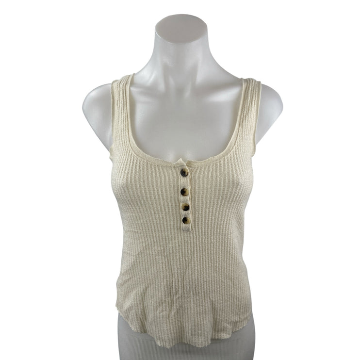 Nation LTD Ribbed Sleeveless Button Scoop Neck Henley Cami Camisole Tank Top XS