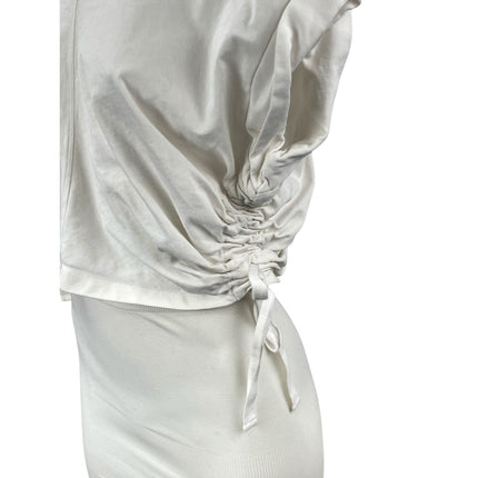All Saints Women's White Tie Ruched Drop Sleeve Cropped T Shirt Tee Top Size L