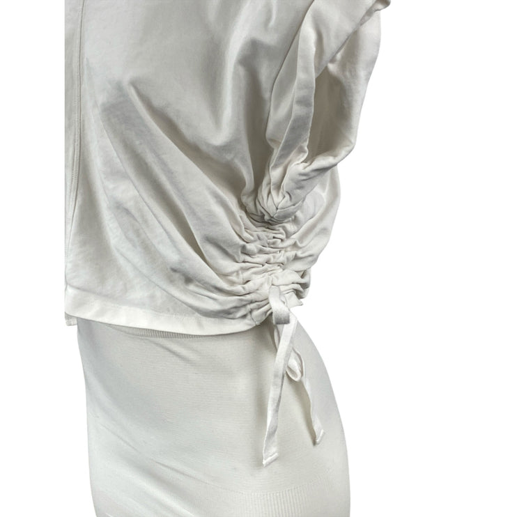All Saints Women's White Tie Ruched Drop Sleeve Cropped T Shirt Tee Top Size L