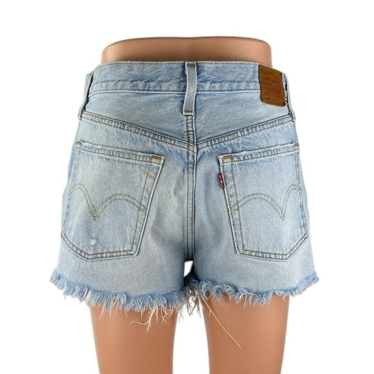 Levi's 501 Women's Blue High Waisted Frayed Raw Hem Cutoff Denim Jeans Shorts 27