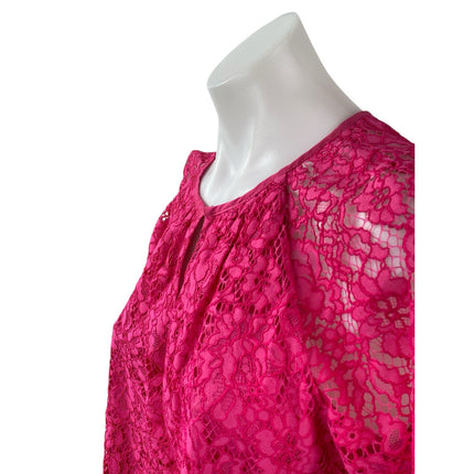 J.Crew Women's Pink Floral Lace Keyhole Round Neck Short Sleeve Blouse Top Sz S