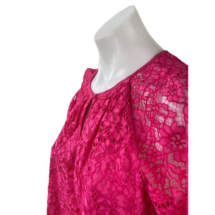 J.Crew Women's Pink Floral Lace Keyhole Round Neck Short Sleeve Blouse Top Sz S