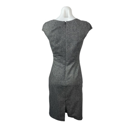 L.K. Bennett Gray Wool Cap Sleeve Square Neck Ruched Mini Sheath Dress Size 4