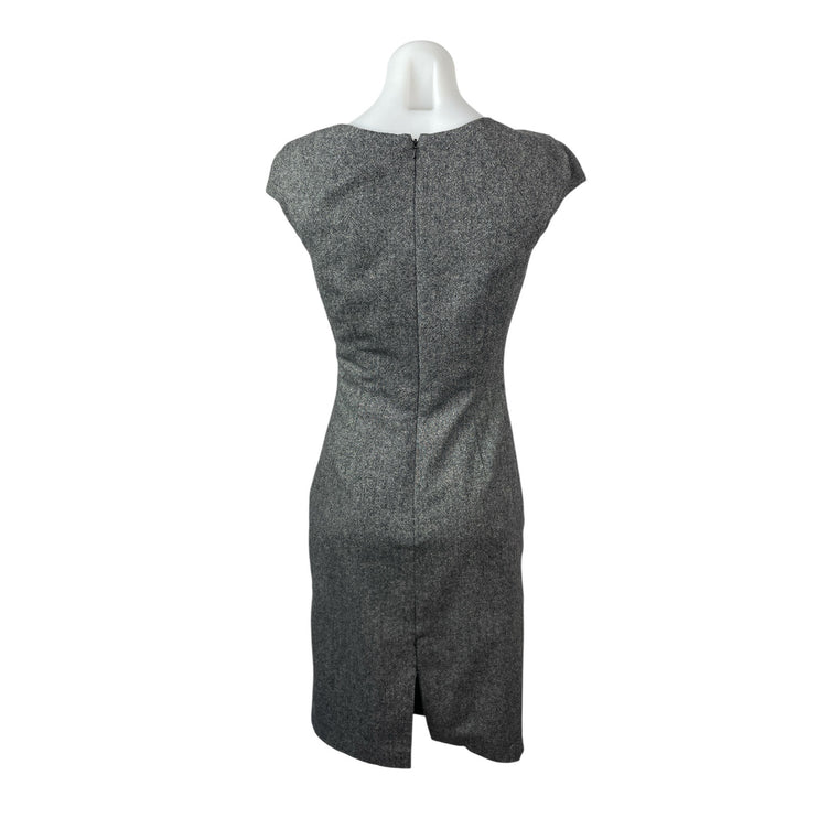 L.K. Bennett Gray Wool Cap Sleeve Square Neck Ruched Mini Sheath Dress Size 4
