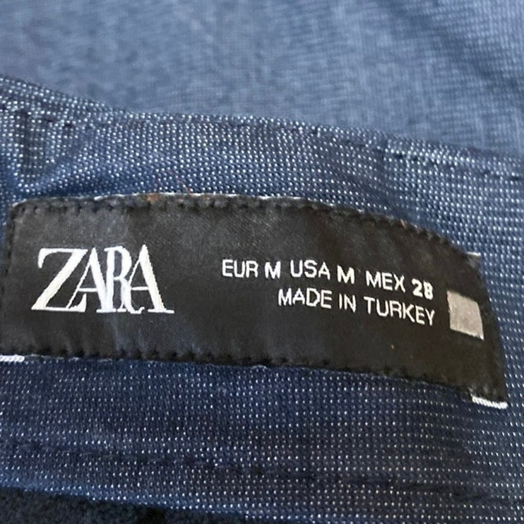 Zara Blue High Waisted Front Slit Zip Mini Straight Pencil Denim Skirt Skort M