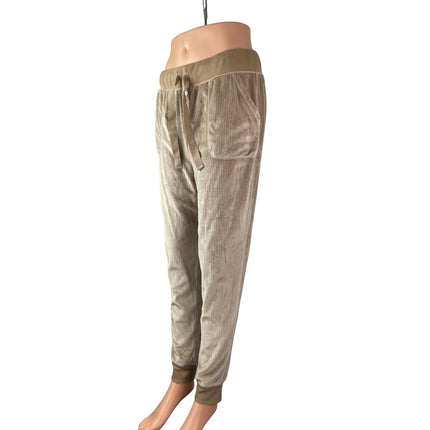 Womens Ribbed Velvet Velour Gym Activewear Tapered Trousers Jogger Sweat Pants M
