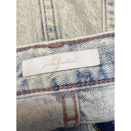 7 For All Mankind Blue Acid Wash High Waisted Straight Denim Jean Skirt Size 27