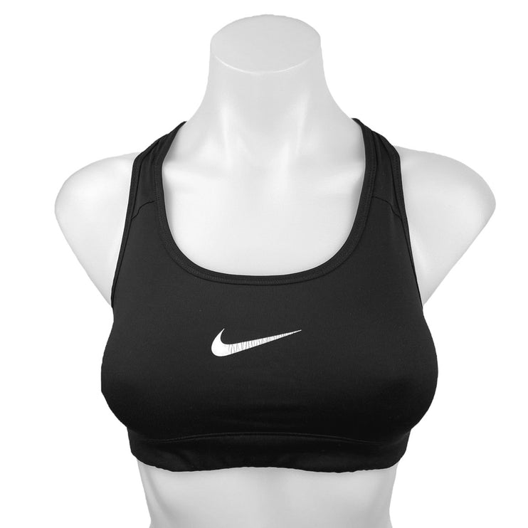 Nike Swoosh Black Medium Support Racerback Stretch Activewear Sports Bra Top S