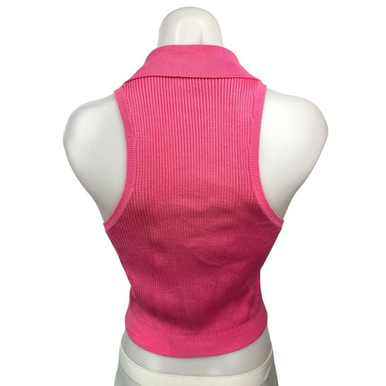 Abercrombie & Fitch Pink Ribbed Knit Collared Polo Pullover Sweater Vest Top M