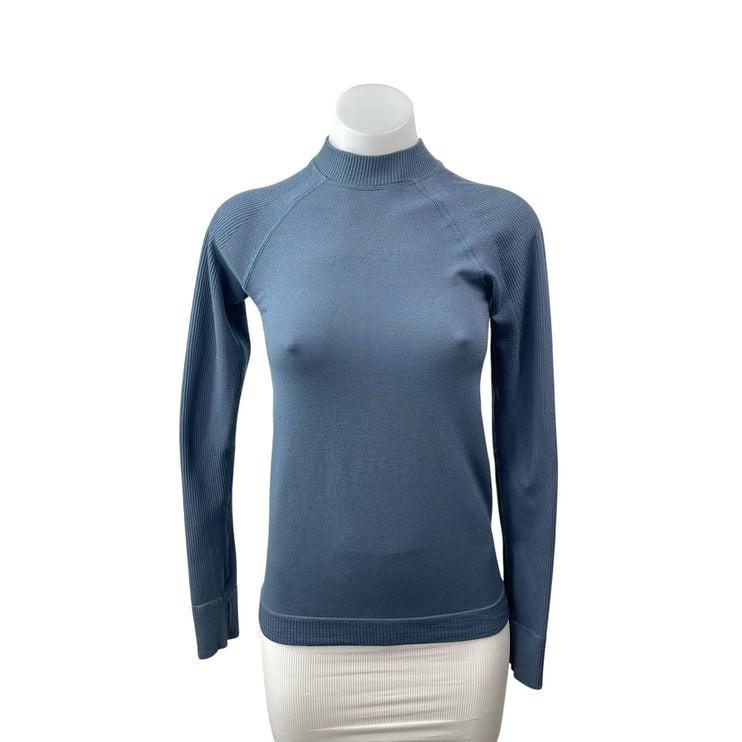 Lululemon Women's Blue Knit Long Sleeve Mock Neck Raglan Sweatshirt Top Size S