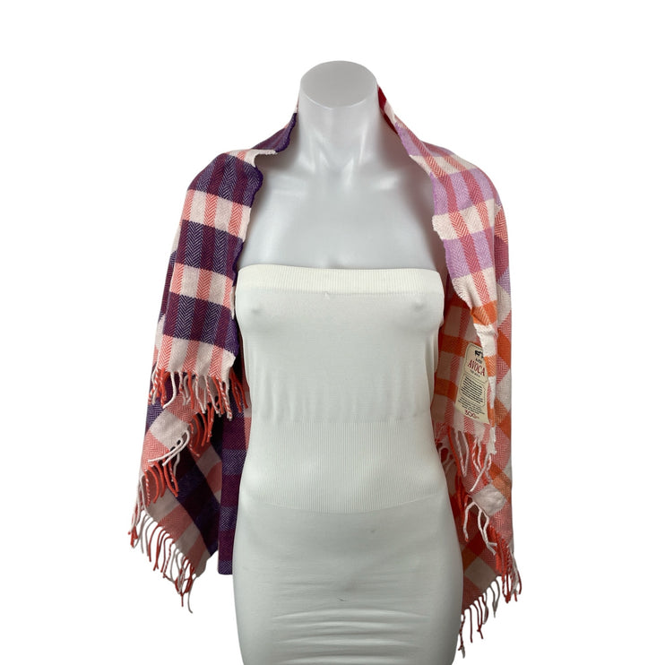 Avoca Wool Cashmere Multicolor Plaid Check Fringe Snow Shawl Wrap Neck Scarf OS
