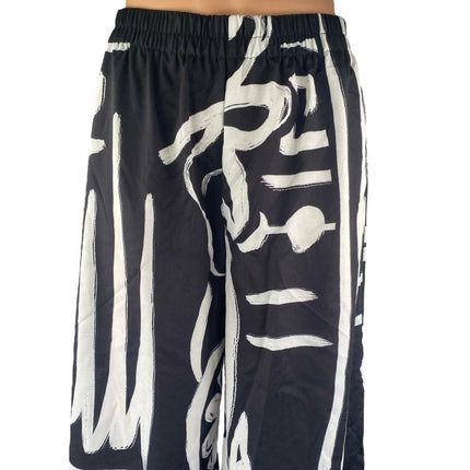 NEW PrettyLittleThing Black White Floral Monochrome Wide Leg Beach Pants Size S