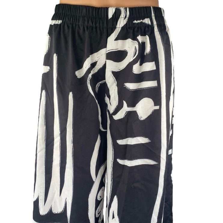 NEW PrettyLittleThing Black White Floral Monochrome Wide Leg Beach Pants Size S