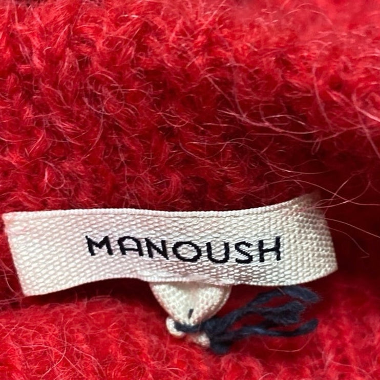 Manoush Women's Red Wool Cable Knit Long Sleeve Crew Neck Sweater Top Size S
