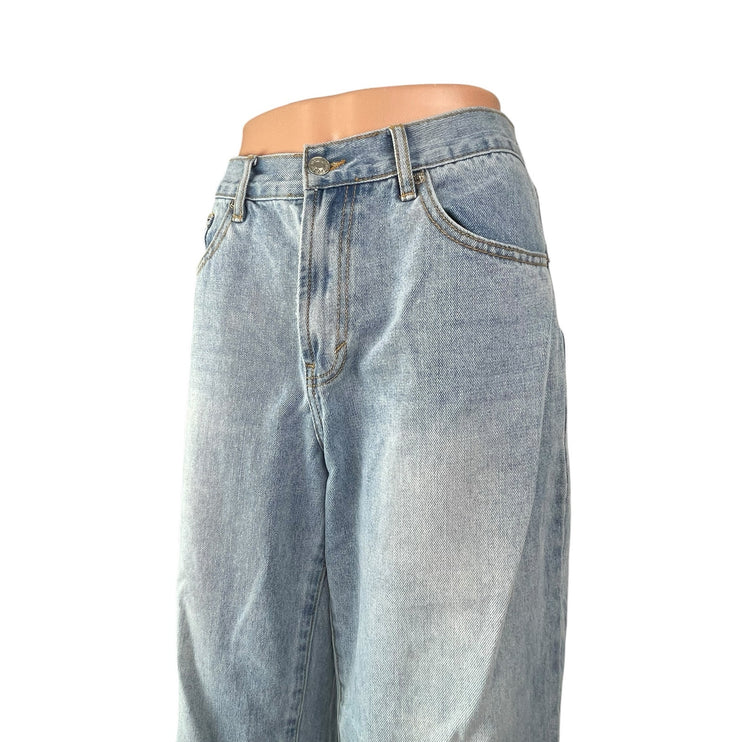 White Fox Women's Blue Light Wash Wide Leg Baggy Loose Fit Denim Jeans Size M