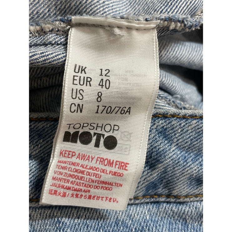 Topshop Moto Women Blue Medium Wash High Waist Raw Hem Pencil Denim Jean Skirt 8